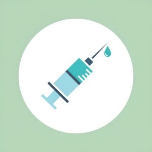 Rounded vector style syringe icon representing medical injection and pharmaceutical healthcare services