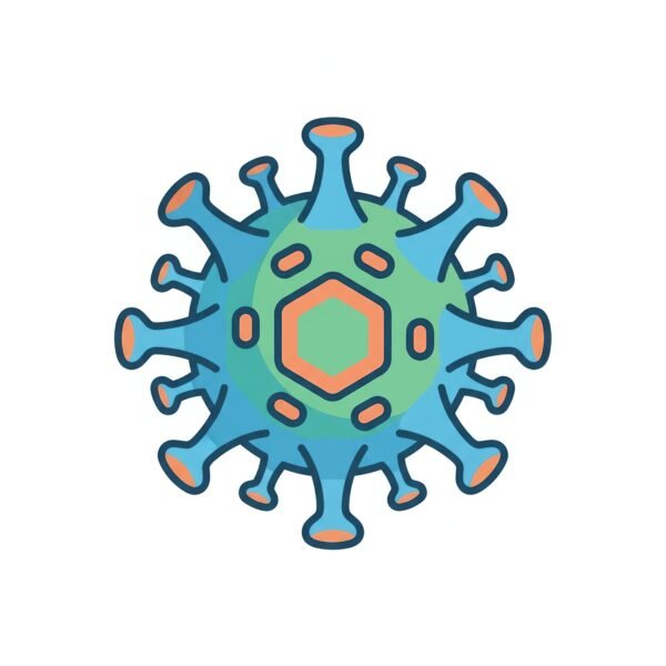 Vector style virus or virus cell icon, flat medical illustration, isolated on white.