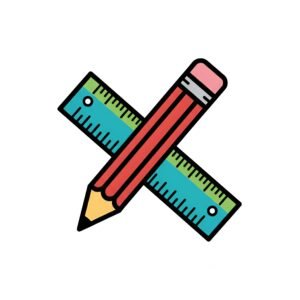 vibrant colors Flat vector icon of a pencil and ruler crossing each other, simple education theme, isolated on white.