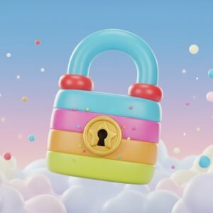 3d cartoon style padlock bright colors smooth rounded design playful look