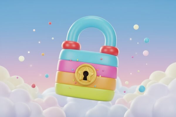 3d cartoon style padlock bright colors smooth rounded design playful look
