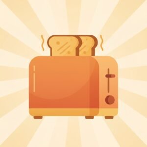 Flat vector icon of a toaster with two slices of bread warm color tones