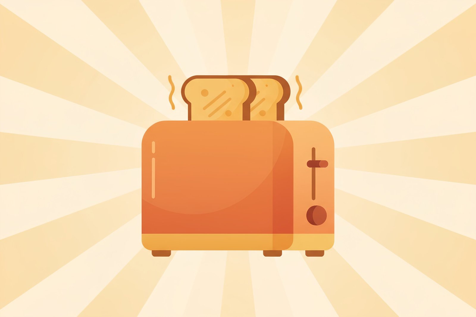 Flat vector icon of a toaster with two slices of bread warm color tones