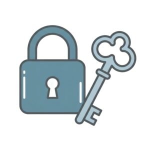 Flat vector icon of lock and key set outline style blue and gray tones