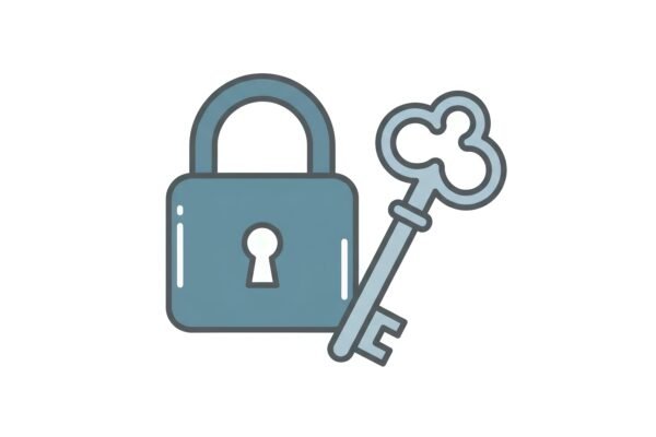 Flat vector icon of lock and key set outline style blue and gray tones