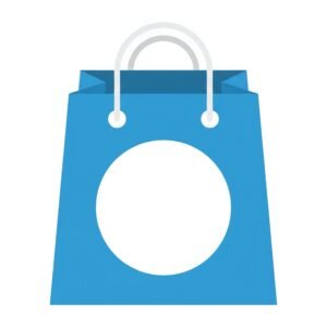 Flat vector icon of blue shopping bag with blank logo
