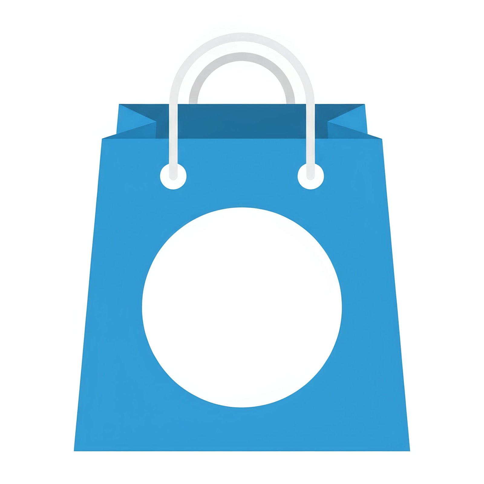 Flat vector icon of blue shopping bag with blank logo