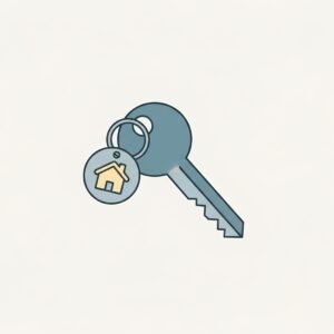 Flat vector illustration of a house key with keychain minimalist clean lines