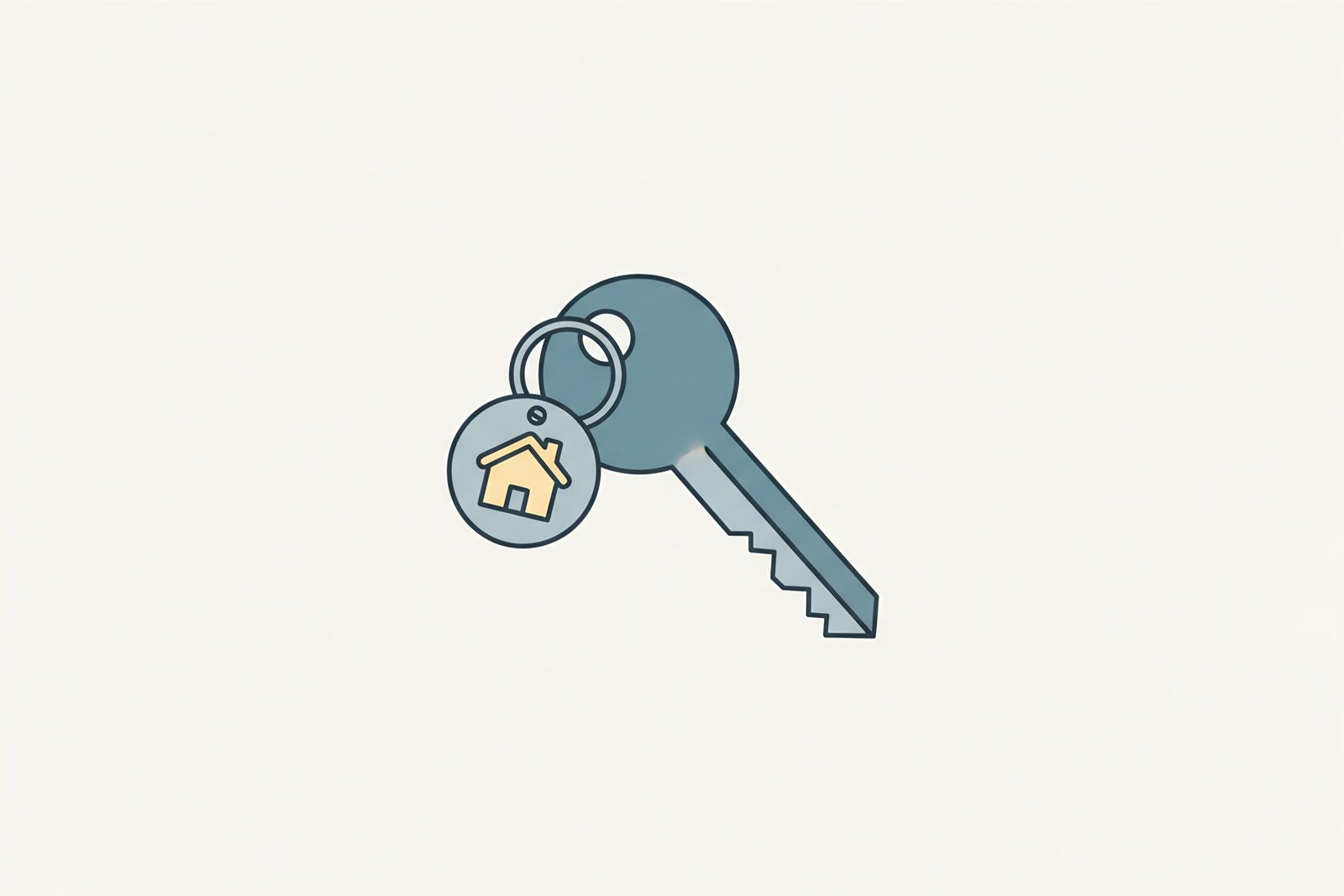 Flat vector illustration of a house key with keychain minimalist clean lines