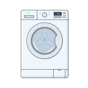 Flat vector illustration of a washing machine with front loading door modern minimalist design white background