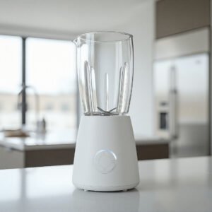 Modern blender with glass pitcher and plastic base product style shoot no markings no logos sharp detail