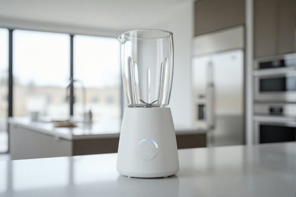 Modern blender with glass pitcher and plastic base product style shoot no markings no logos sharp detail