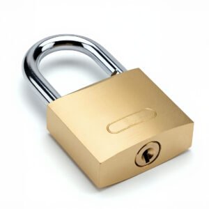 Realistic padlock on white background metallic reflections sharp focus