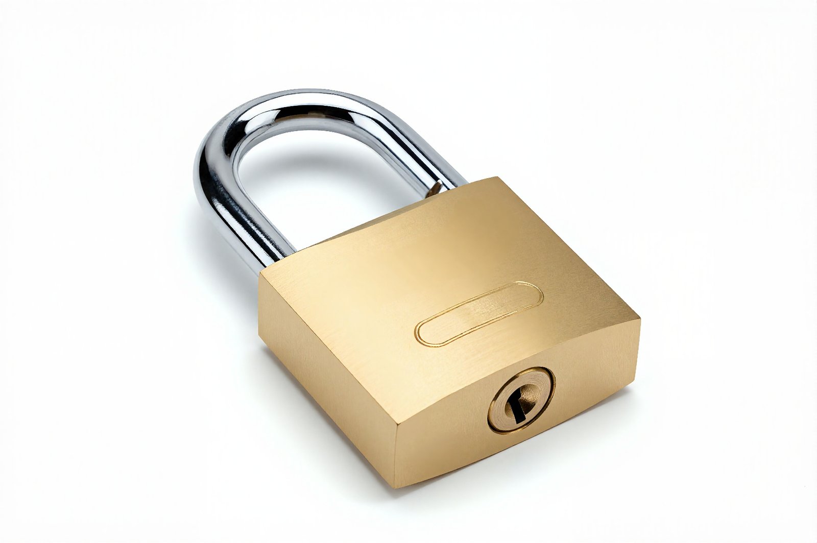 Realistic padlock on white background metallic reflections sharp focus