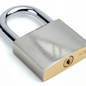 Realistic padlock on white background metallic reflections sharp focus