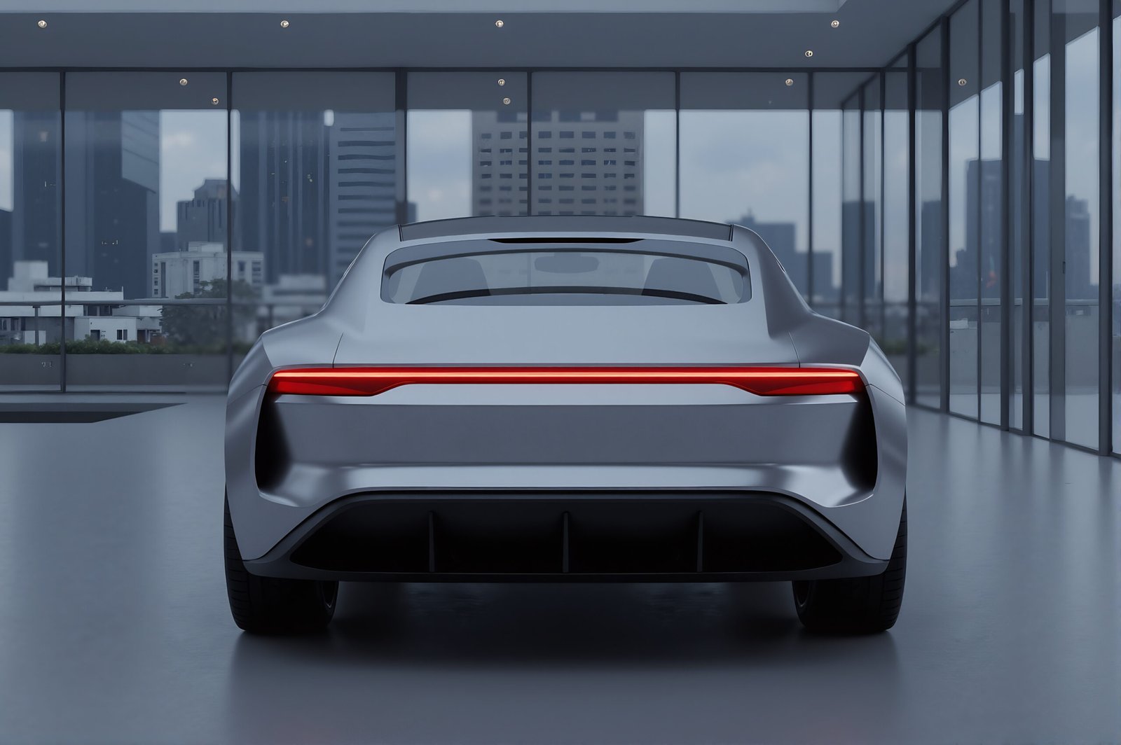 Rear view of an unbranded car taillights on clean design with no logo or nameplate