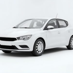 Unbranded white hatchback car isolated on white background studio lighting no visible badges or emblems