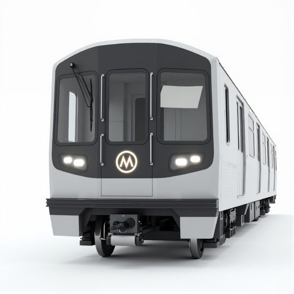 Realistic subway train in urban transit environment—free image for transport, public-transit or infrastructure visuals.