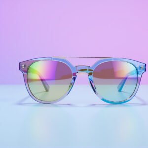 colorful sunglass displayed against gradient pastel background