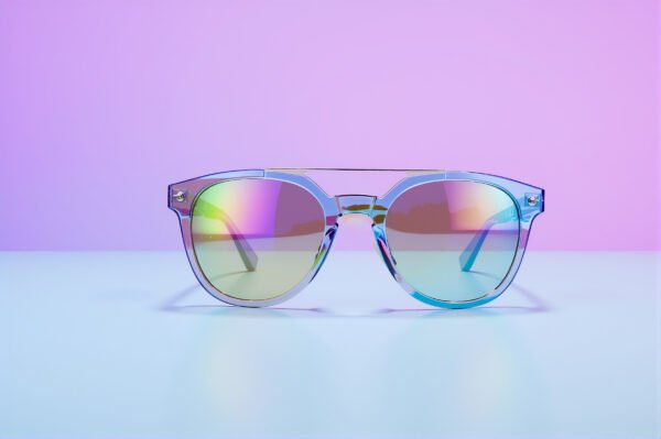 colorful sunglass displayed against gradient pastel background
