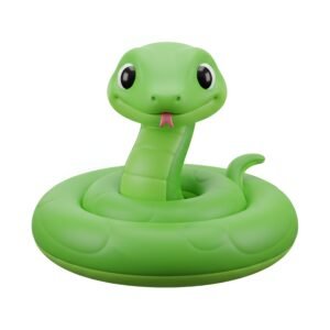 3D cartoon snake coiled and smiling with bright green body and big eyes