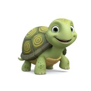 Cute 3D cartoon turtle walking with friendly smile