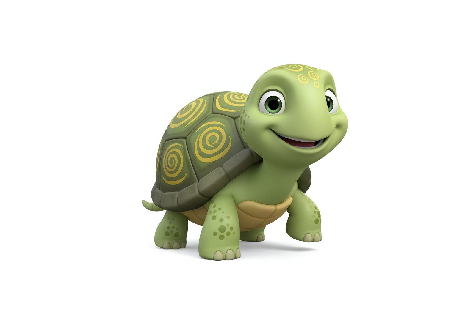 Cute 3D cartoon turtle walking with friendly smile