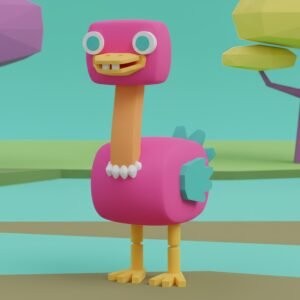 Cute 3D ostrich character with tiny wings and big smile