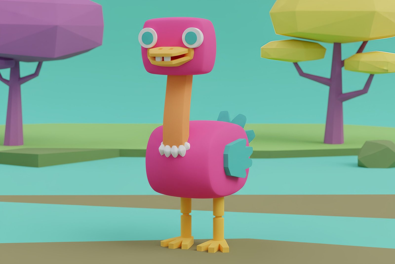 Cute 3D ostrich character with tiny wings and big smile