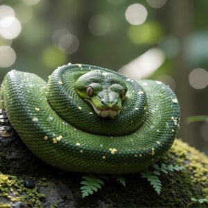 Close-up of a snake coiled in a spiral, showing detailed scales and head posture—free image for wildlife, reptile or nature visuals.