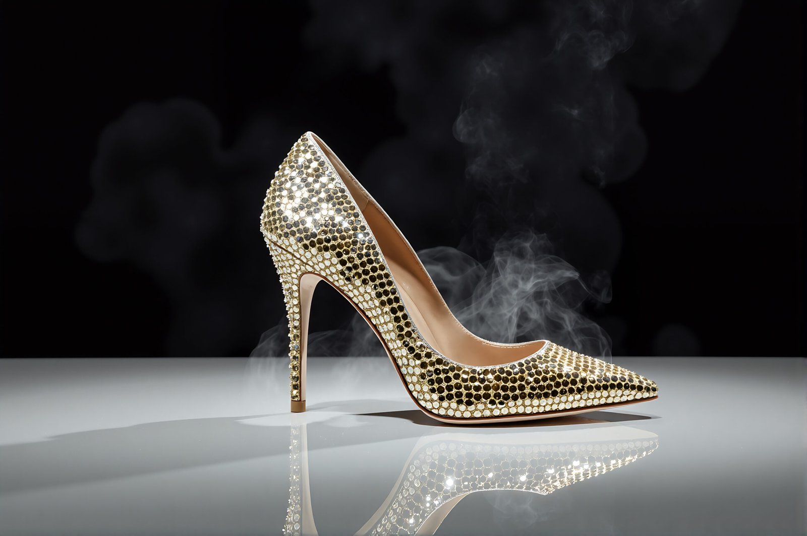 Golden high‑heel shoes illustration with metallic finish on white background — stylish footwear scene