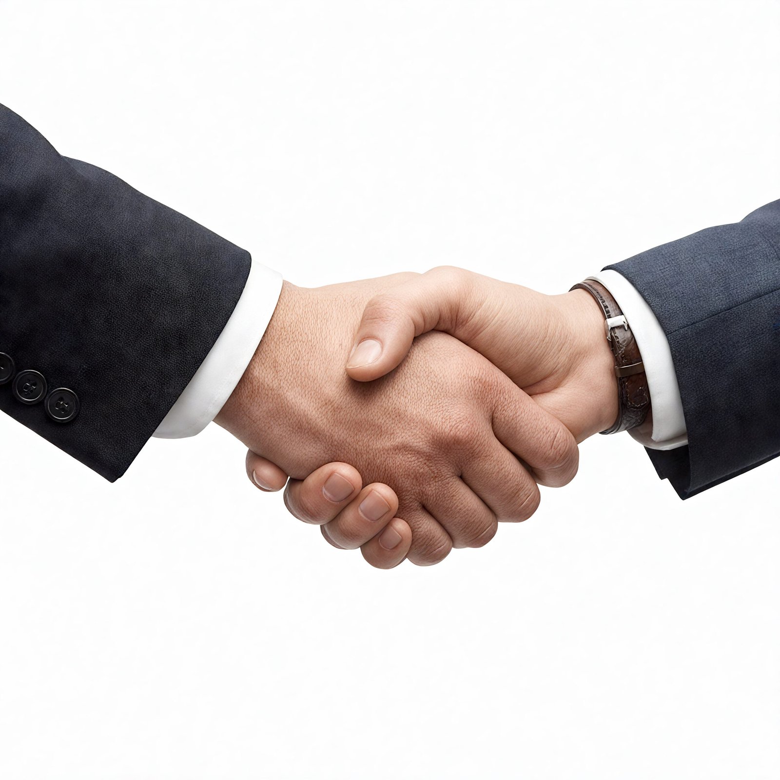 Realistic isolated handshake between two people, white background — business agreement scene