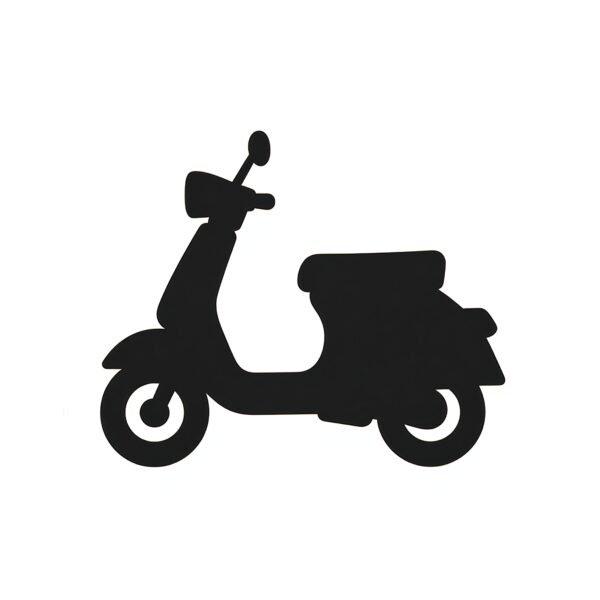 Flat vector icon of a scooter on a white background—free graphic for transport, mobility or urban-design visuals.