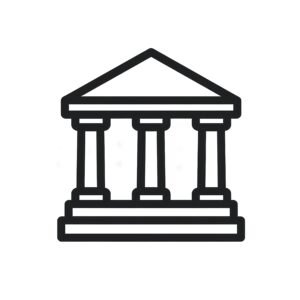 Flat vector icon of bank building with pillars
