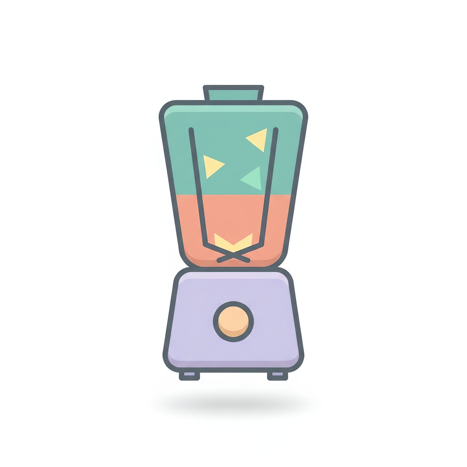 flat vector icon of a blender with geometric cup pastel palette dark gray outline rounded corners very soft shadow white background
