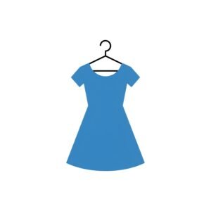 flat vector icon of a blue dress on hanger white background