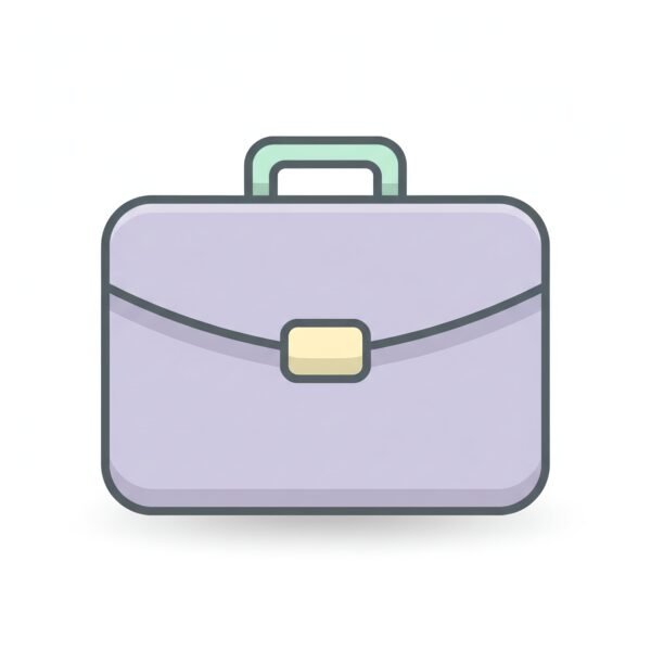 flat vector icon of a briefcase representing business or finance pastel paette dark gray outline rounded corners soft shadow isolated on white