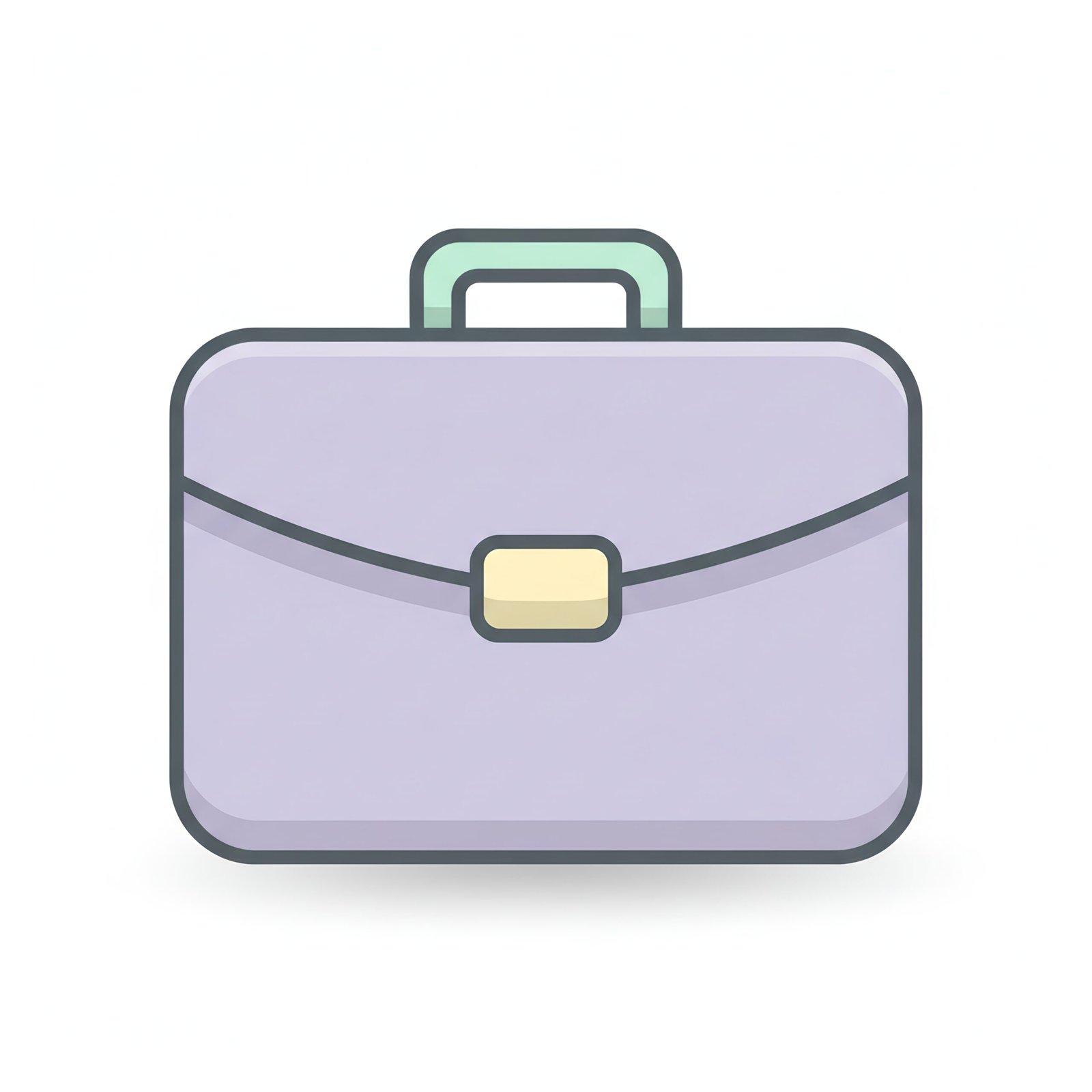 flat vector icon of a briefcase representing business or finance pastel paette dark gray outline rounded corners soft shadow isolated on white