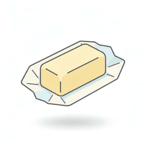 flat vector icon of a butter stick with wrapper shape pastel colors soft drop shadow isolated on pure white background