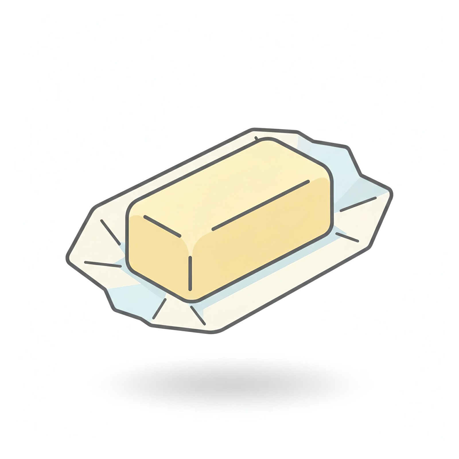 flat vector icon of a butter stick with wrapper shape pastel colors soft drop shadow isolated on pure white background