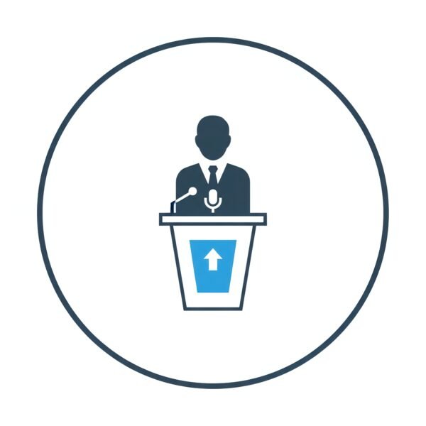 Flat vector icon of a CEO at podium on white background