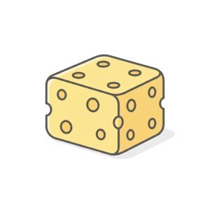 flat vector icon of a cheese block with small round holes pastel yellow fie rounded edges subtle soft shadow isolated on white