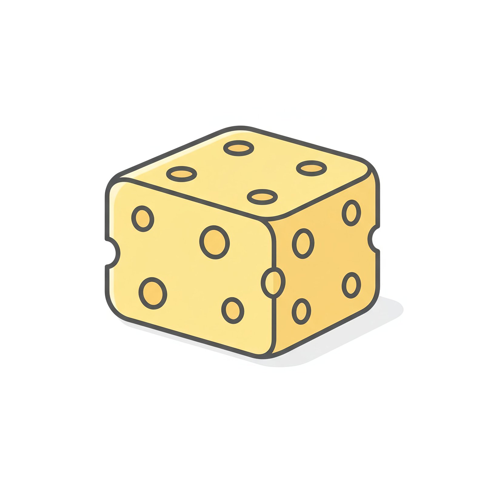 flat vector icon of a cheese block with small round holes pastel yellow fie rounded edges subtle soft shadow isolated on white
