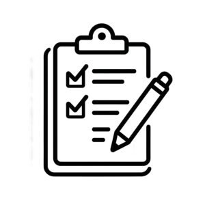 Flat vector icon of a clipboard with checklist and pen — productivity and task management illustration