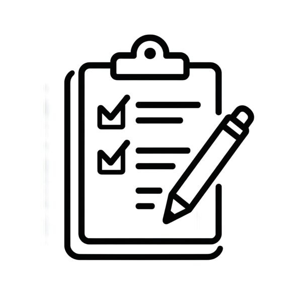 Flat vector icon of a clipboard with checklist and pen — productivity and task management illustration