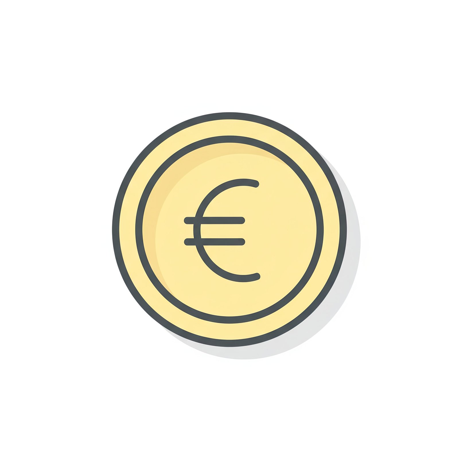 flat vector icon of a coin with currency symbol pastel yellow fill dark gray outline rounded edges soft shadow white background
