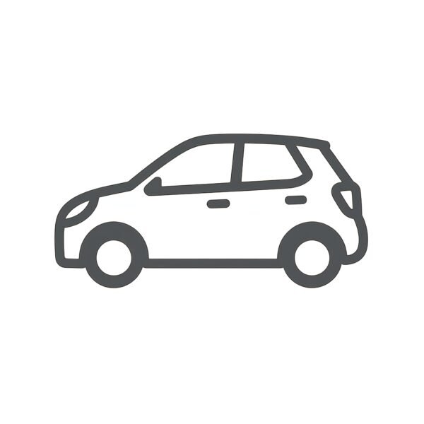 Flat vector icon of a compact car in side view—free transport graphic for mobility, app or urban visuals.