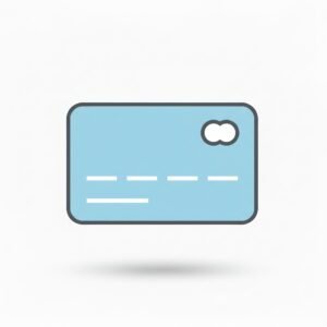 flat vector icon of a credit card pastel blue fill dark gray outline rounded corners subtle shadow white background