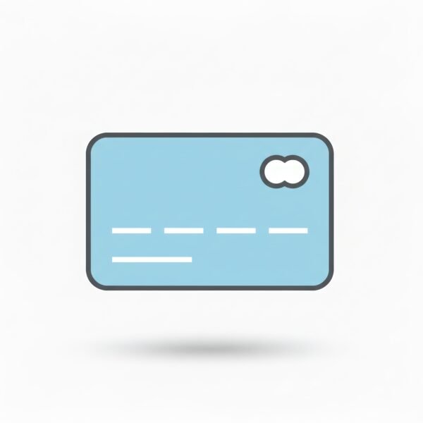 flat vector icon of a credit card pastel blue fill dark gray outline rounded corners subtle shadow white background