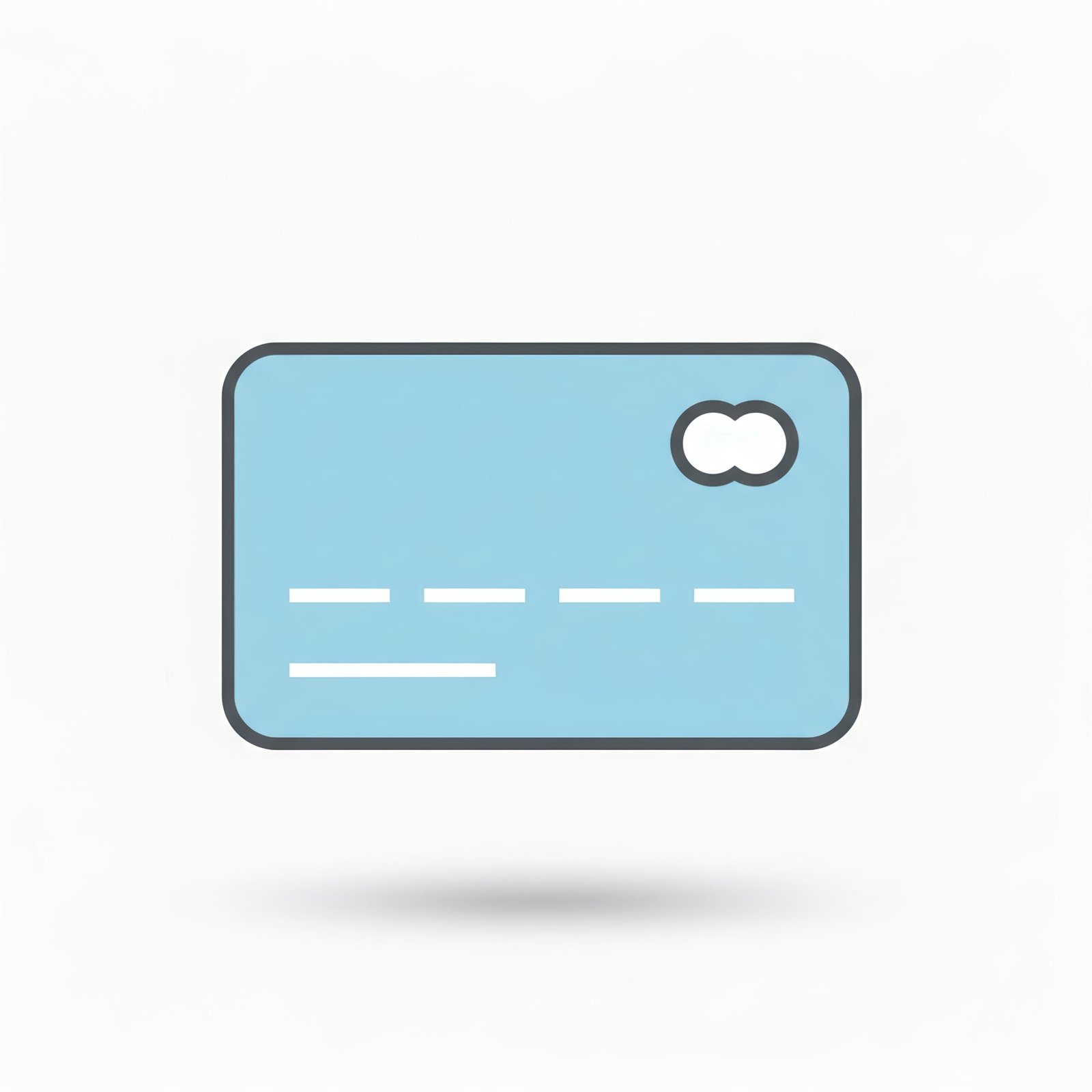 flat vector icon of a credit card pastel blue fill dark gray outline rounded corners subtle shadow white background